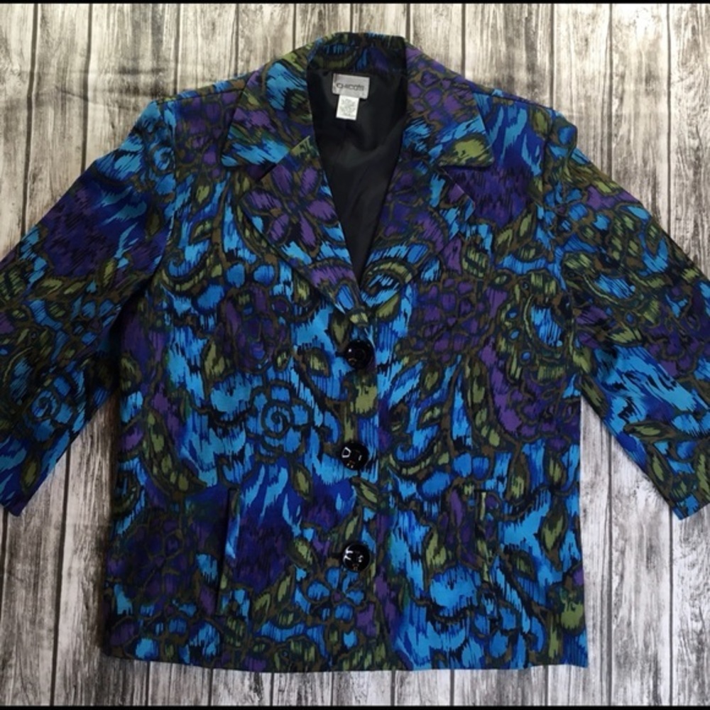 Chico's Women’s Blazer Floral Ikat Jacket Size 12